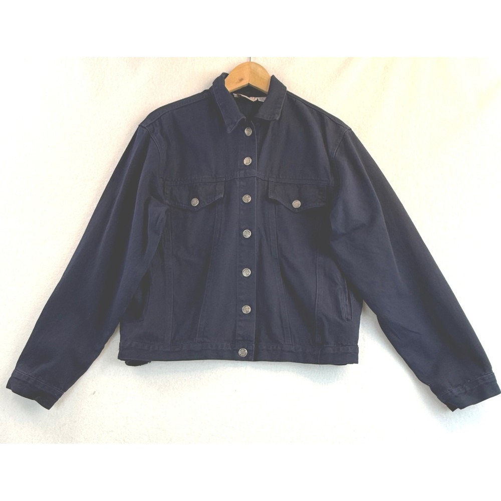 Sheplers Dark Navy Blue Denim Jacket Size M Western Floral Button Trucker